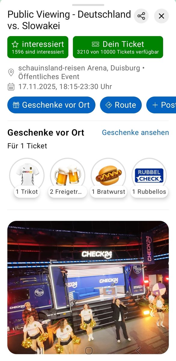 Public viewing mit <a href="/check24de/">CHECK24</a> und unsere <a href="/DFB_Team/">DFB-Team</a> 11 anfeuern. Für das Montag spiel sind noch über 3.000 verfügbar. Kommt zum <a href="/MSVDuisburg/">MSV Duisburg</a> und genießt das Spiel and der Wedau