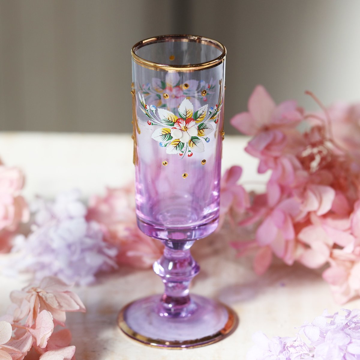 海福雑貨通販部の【古い食器】に、イタリア製金彩紫色グラス