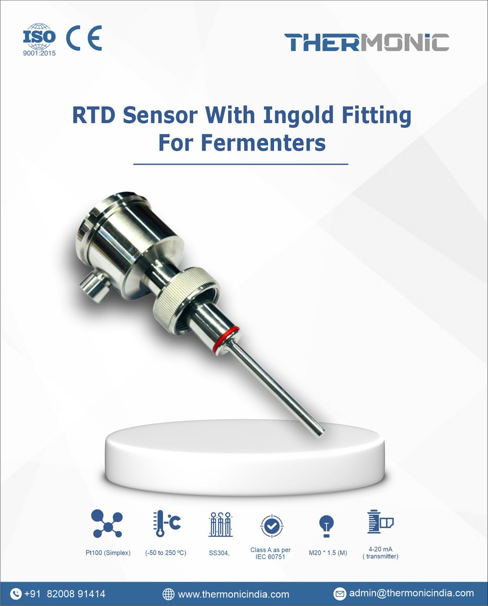 🌡️ Driving Precision in Fermentation Control
Experience uncompromised accuracy. 
#Thermonic #RTDSensor #IngoldFitting #FermenterTechnology #ProcessAutomation #BiotechEngineering #PharmaEquipment #TemperatureMonitoring #IndustrialSensors #AutomationSolutions #PrecisionEngineering