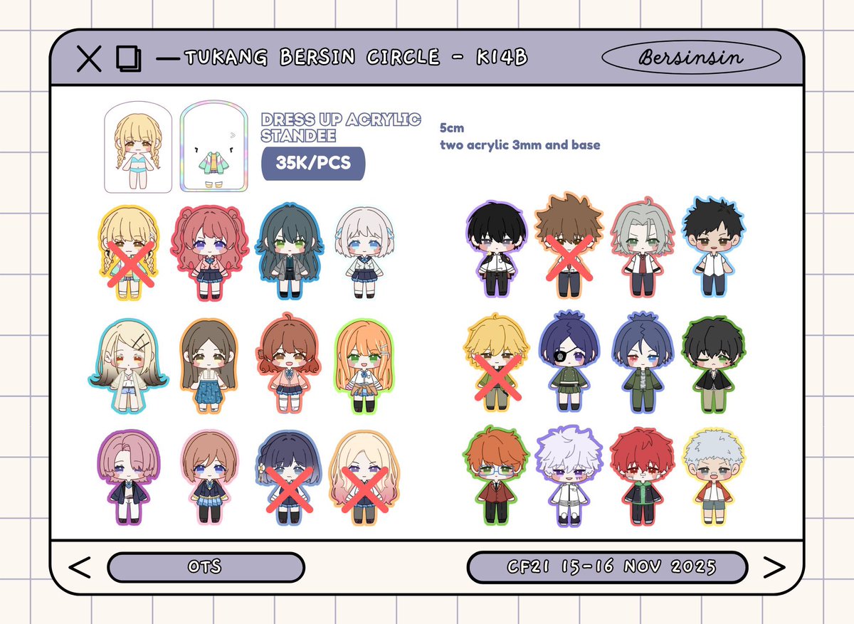 BersinSin's tweet photo. All item here leftover from previous con, so there only 1-3 stock each char

KHR, Vocaloid, Project Sekai, Gakumas

 #CF21 #comifuro21 #CF21catalogue #comifuro21catalogue #CFXXI  #comifuroXXI #CFXXICatalogue (2/3) https://t.co/H6Akn54ZmX