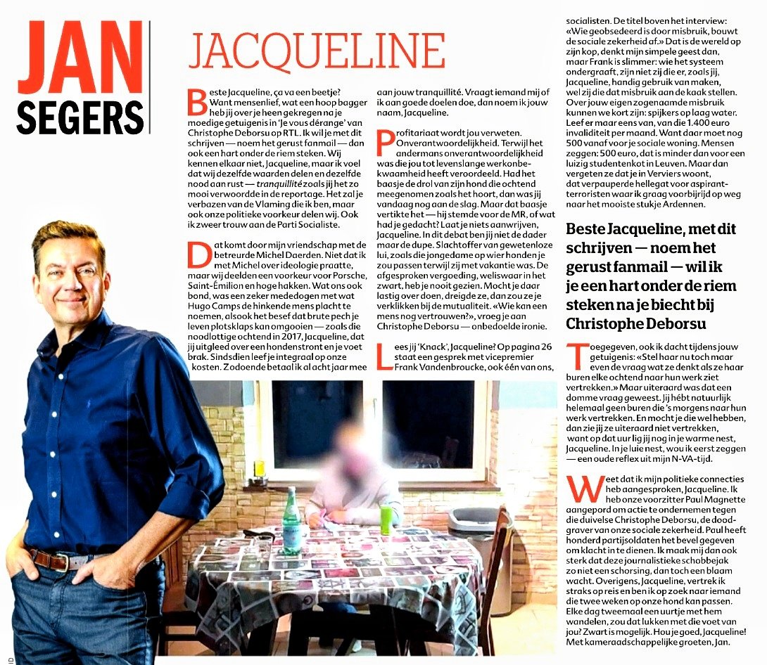 moenaert's tweet image. Jan Segers wordt stilaan de beste columnist van Vlaanderen. 
#verviers #deborsu