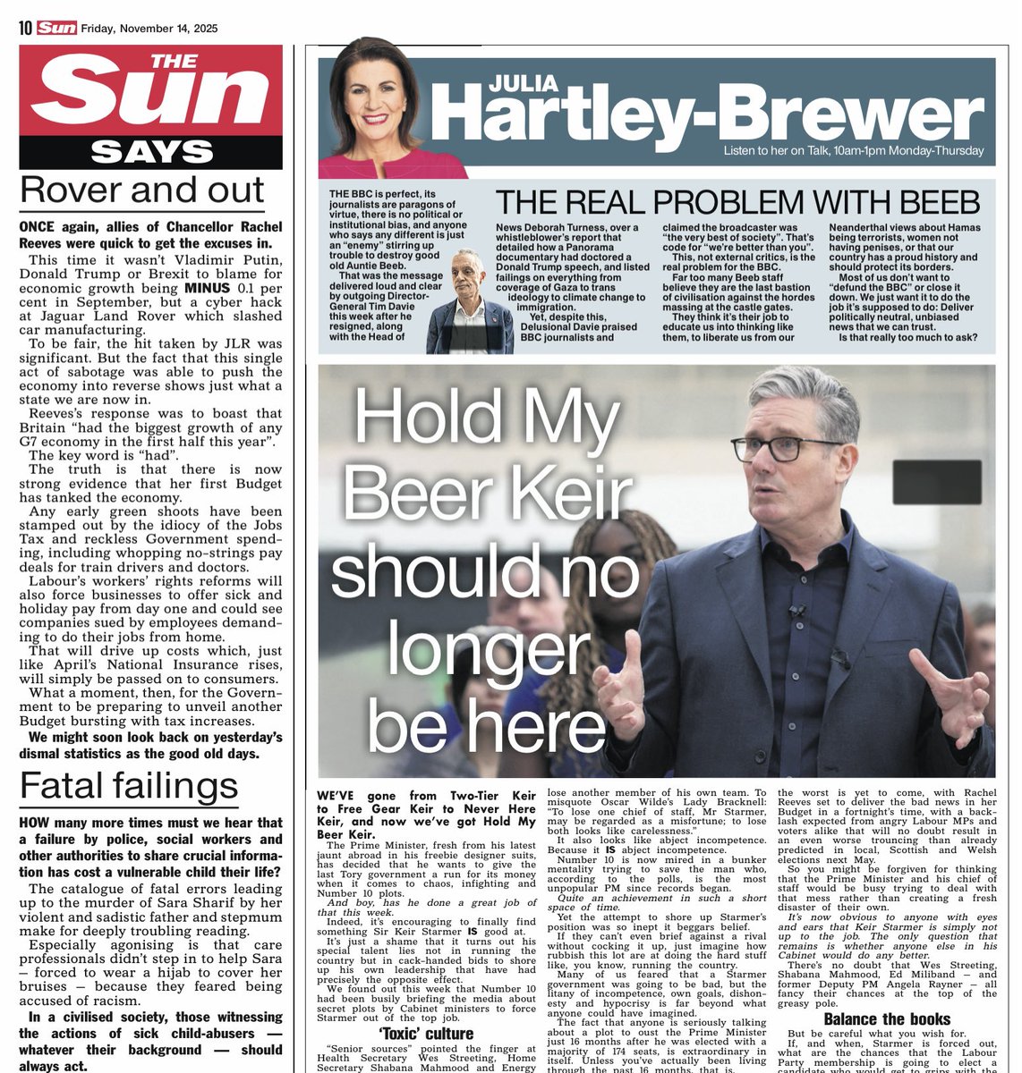 We've gone from Two Tier Keir to Free Gear Keir to Never Here Keir and now we've got Hold My Beer Keir.

It’s obvious to everyone that Starmer is not up to the job - he needs to put us out of our misery.

My column for today's <a href="/TheSun/">The Sun</a>. Link here ⬇️
thesun.co.uk/news/37314433/…