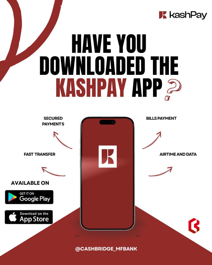 cashbridge_mfb's tweet image. It’s FriYAY! Time to unwind, pay your bills, and stay connected all with the KashPay App.
Fast. Secure. Reliable. 
Download now on Google Play &amp;amp; App Store.
#KashPay #CashbridgeMFBank #FridayVibes #DigitalBanking