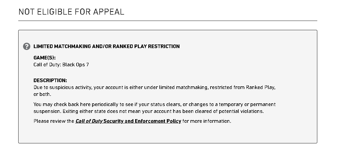 Sperrts's tweet image. For anyone that has there XP locked. You are banned on activision and it is UnAppealable.

Create a new Activsion and dont change your location ever again.