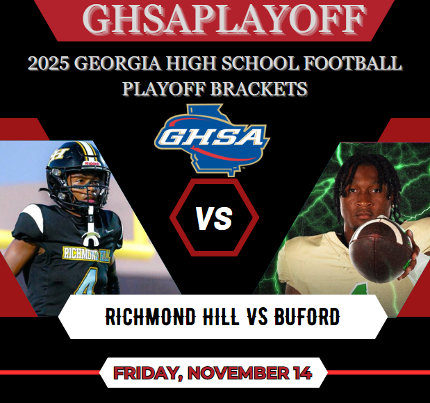 🏆 GHSA Football Playoff Class 6A" 🏆
Richmond Hill vs Buford
📺 tinyurl.com/4buc5uu3
📅  Friday,
⏰  7p.
<a href="/RHHSFootball/">Richmond Hill FB</a> <a href="/buford_football/">Buford Football</a> <a href="/BufordHS/">Buford High School</a> <a href="/athletics_rhhs/">Richmond Hill Wildcats Athletics</a> <a href="/MattLeZotte/">Matt LeZotte</a> <a href="/CoachOliver21/">Collin Oliver</a> <a href="/Zion_Gillard/">Zion Gillard ²</a> <a href="/DerekVogelRH/">Derek Vogel</a> <a href="/MONTII2x/">JEERA'MONTI GREENE ひ</a> <a href="/DwayneDuBose4/">Dwayne DuBose</a> <a href="/tyboogie_da1/">Tyriq“Ty Boogie”Green</a> <a href="/manleykyle/">Coach Kyle Manley</a>