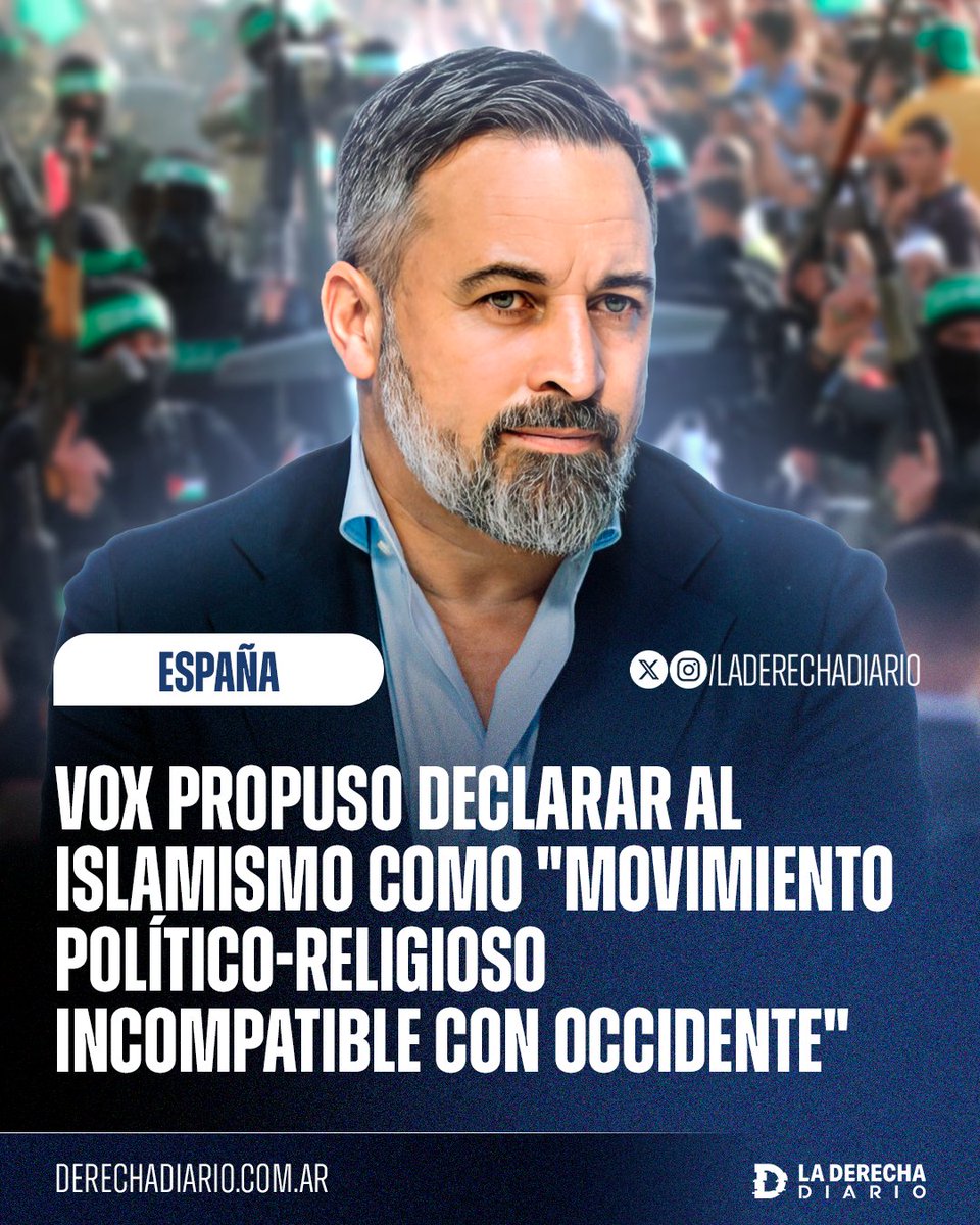 laderechadiario's tweet image. 🇪🇸 | El partido de Santiago Abascal, VOX, propuso declarar en España al islamismo como &quot;movimiento político-religioso incompatible con Occidente y con los principios de libertad, igualdad y democracia&quot;: El proyecto fue rechazado tanto por el PP como por el PSOE de Pedro Sánchez.