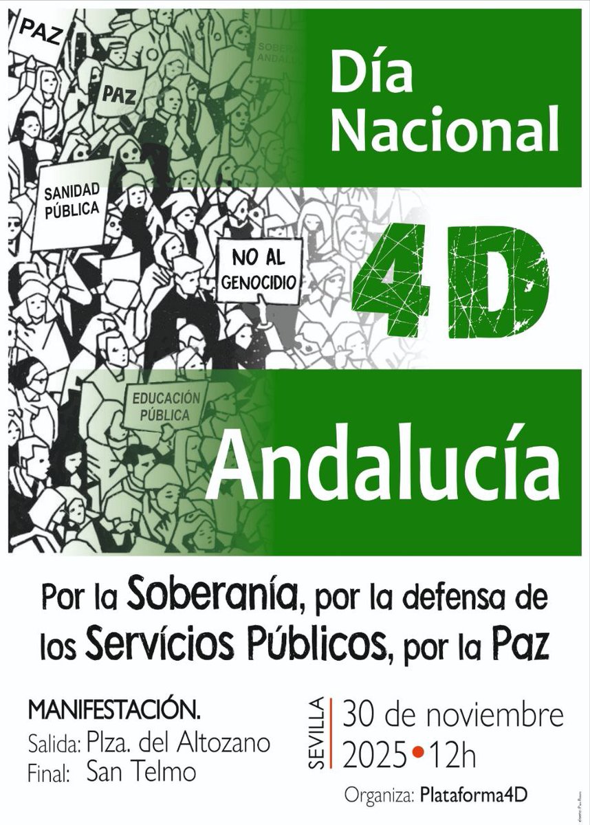 💚🤍💚Manifestación este 30 de noviembre en Sevilla.
¡Viva Andalucía Libre!
#AndalucíaSoberanía30N
#EsteAñoEl4DSerá30N