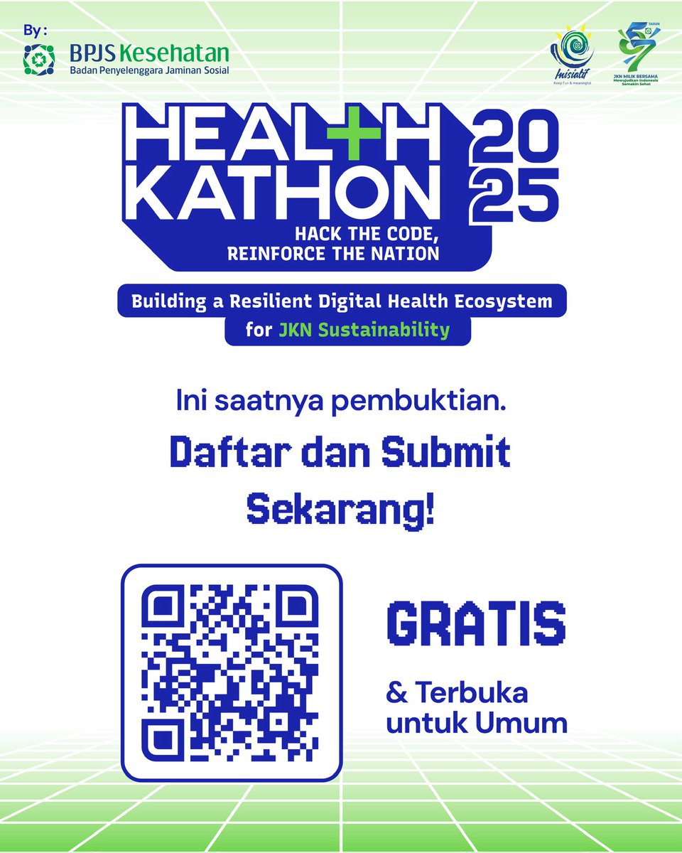 healthkathon_id's tweet image. 🚨 HARI TERAKHIR! PENDAFTARAN &amp;amp; SUBMIT HEALTHKATHON 2025 DITUTUP MALAM INI! 🚨

✅GRATIS &amp;amp; Terbuka untuk Umum

✅Checklist: Tim Lengkap 3 Orang + Ide 100% Siap!

⏰ Deadline: 23:59 WIB! Jangan sampai terlewat! 

#BPJSKesehatan #Healthkathon2025 #HackTheCode #DigitalHealth #JKN