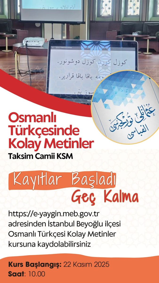 Elden ele...
#OsmanlıTürkçesi #Osmanlıca <a href="/taksimcamiiksm/">Taksim Camii Kültür Sanat Merkezi</a>