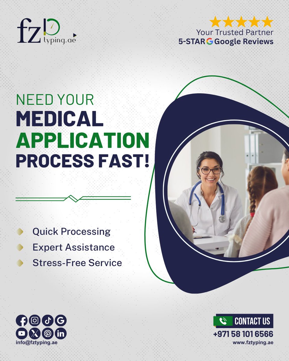 FzServices's tweet photo. Fast-Track Your Medical Application with FZ Typing!

#FZTyping #MedicalApplicationUAE #VisaMedicalServices #QuickProcessing #UAETypingServices #DubaiVisaHelp #StressFreeDocumentation #ExpatServicesUAE #MedicalClearance #ProfessionalTypingUAE https://t.co/MFOTYWACeI