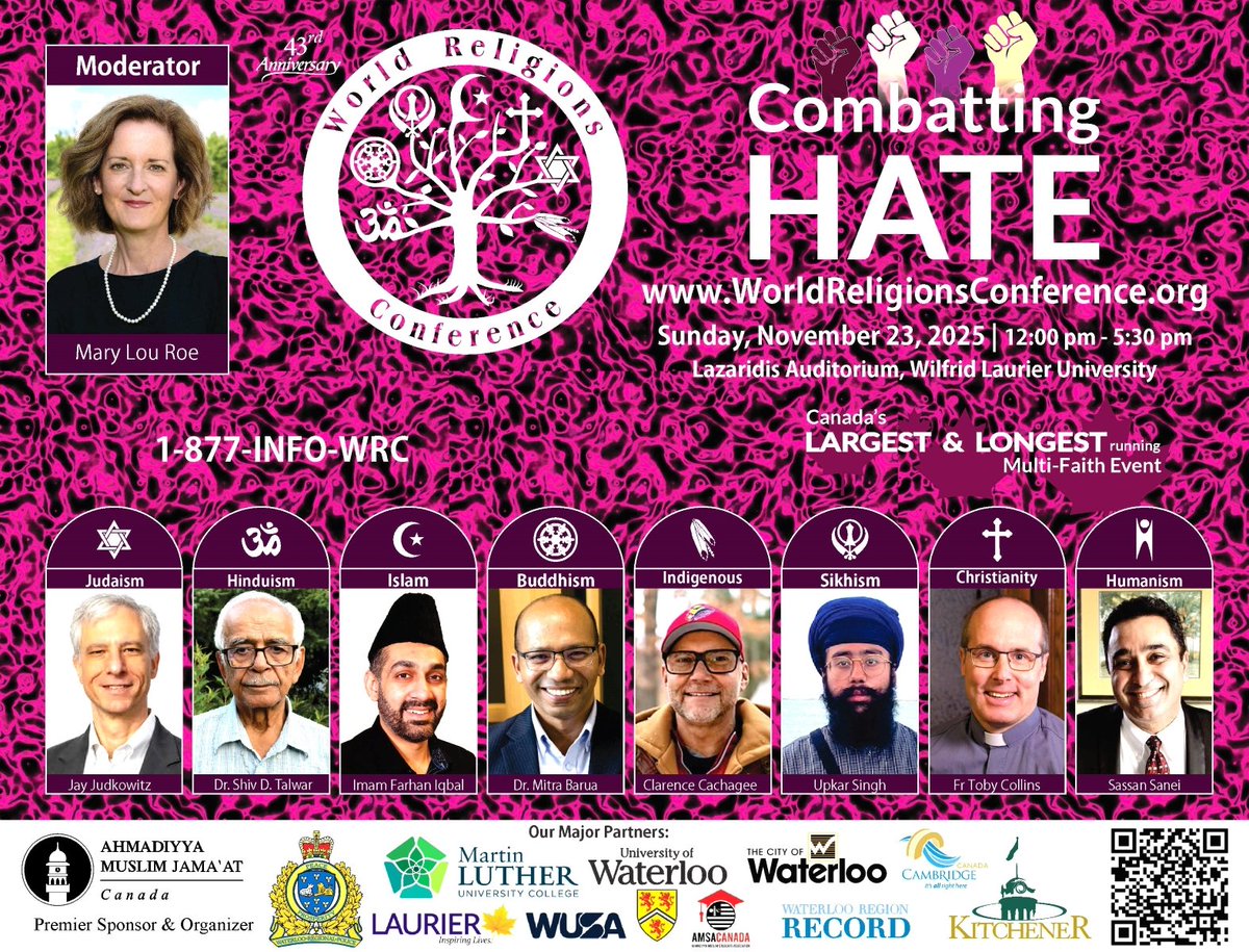 Father Toby Collins will be representing Christianity at the 43rd World Religions Conference — Canada’s largest and longest-running multi-faith event! Nov 23, 2025 | 📍 Lazaridis Auditorium,
<a href="/Laurier/">Wilfrid Laurier University</a> @Fr_Toby <a href="/CatholicSOTC/">Sign of the Cross</a> <a href="/St_MarysParish/">St. Mary's Parish</a>
in Waterloo Theme: “Combatting Hate” —