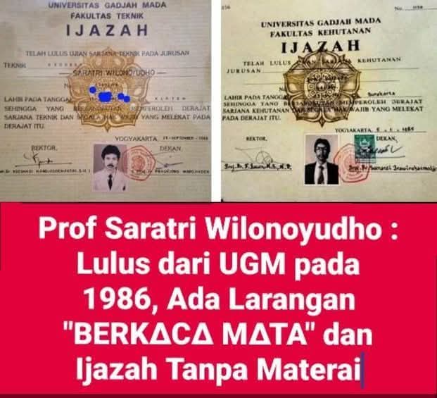 PROF. SARATRI WILONOYUDHO, LULUS UGM PADA 1986, ADA LARANGAN BERKACA MATA DAN IJAZAH TANPA MATERI.... ‼️

#RRTDitahanRakyatRevolusi
#RRTDitahanRakyatRevolusi
🆘🆗