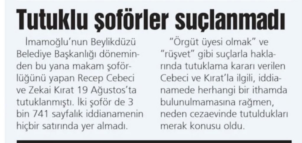 EKREM İMAMOĞLU’NUN TUTUKLU 2 ŞOFÖRÜ 3 BİN 741 SAYFALIK İDDİANAMENİN HİÇBİR SATIRINDA YER ALMADI