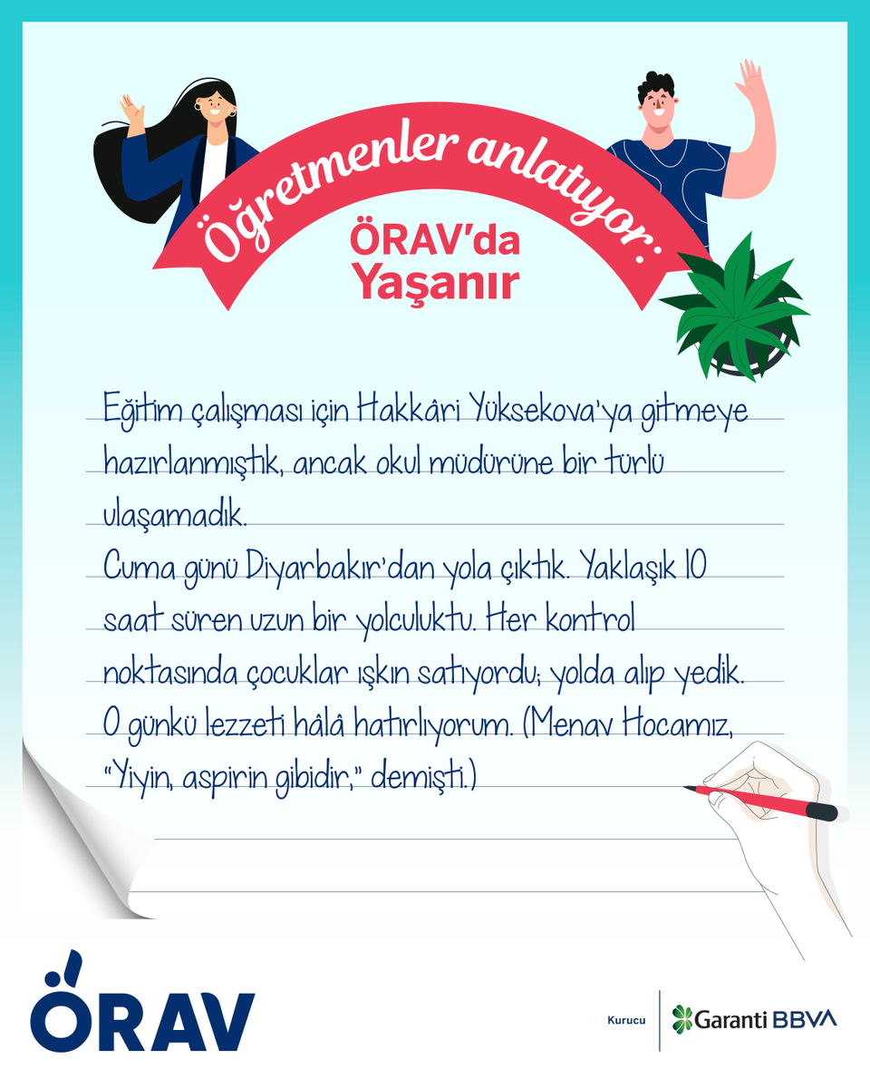 orav2008's tweet photo. Öğretmenler Anlatıyor Serimizin 3. bölümüne hoş geldiniz!📚

Eğitim bazen bir sınıfın ortasında başlayan sohbetle, bazen de bir yolculuğun hiç ummadığın bir anında açılan kapılarla büyür.

Saim Çelik’in paylaştığı bu anı da tam olarak böyle… Birlikte olmanın verdiği güven, paylaşmanın sıcaklığı ve eğitimin dönüştüren gücüyle dolu.

ÖRAV’da bazen dersler biter ama hikâyeler hiç bitmez. Çünkü burada sadece öğrenmiyoruz; birlikte gülüyoruz, şaşırıyoruz, büyüyoruz. 💙

“Sadece ÖRAV’da Yaşanır” dedirten daha nice anı için takipte kalın.

#ÖRAV #ÖğretmenlerAnlatıyor #SadeceÖRAVdaYaşanır