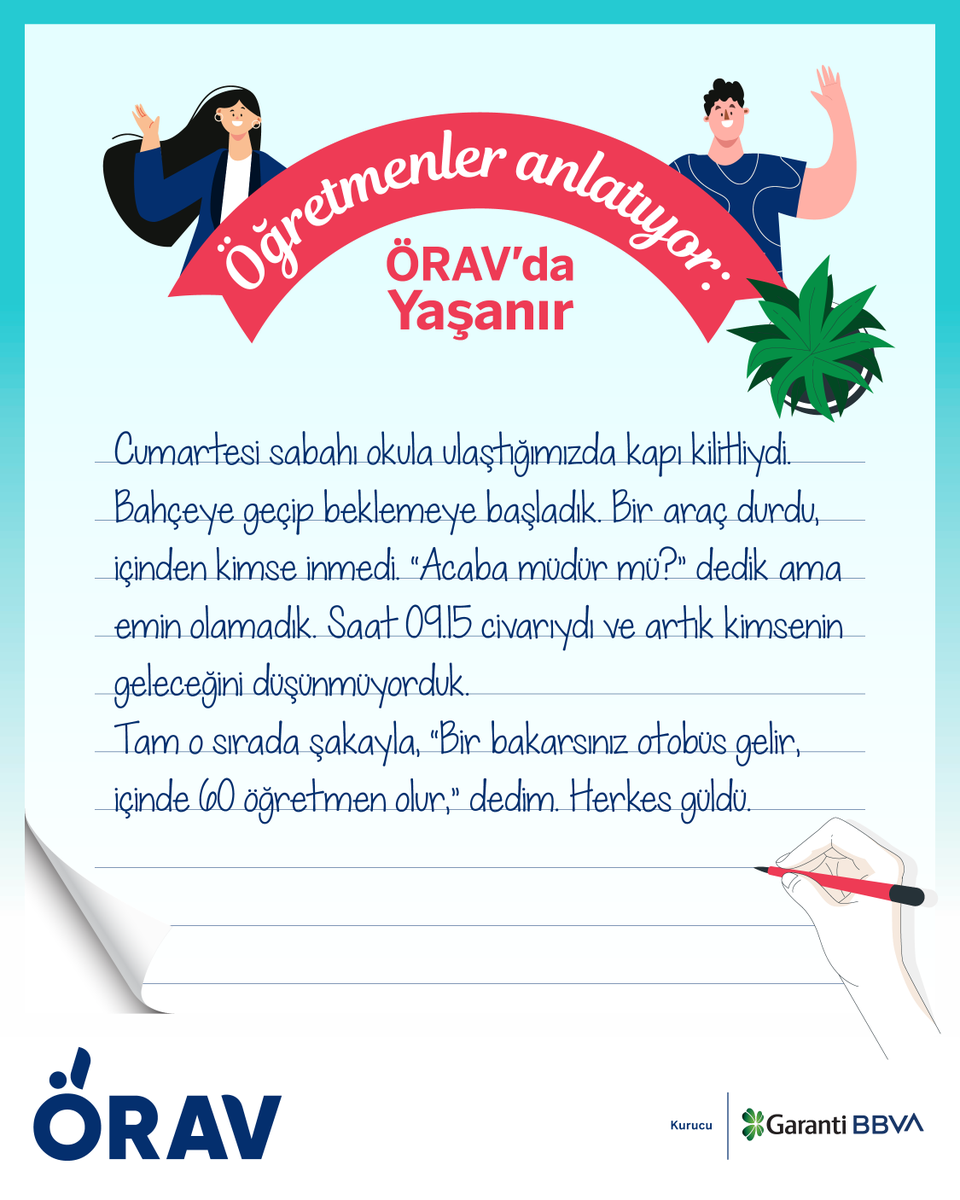 orav2008's tweet photo. Öğretmenler Anlatıyor Serimizin 3. bölümüne hoş geldiniz!📚

Eğitim bazen bir sınıfın ortasında başlayan sohbetle, bazen de bir yolculuğun hiç ummadığın bir anında açılan kapılarla büyür.

Saim Çelik’in paylaştığı bu anı da tam olarak böyle… Birlikte olmanın verdiği güven, paylaşmanın sıcaklığı ve eğitimin dönüştüren gücüyle dolu.

ÖRAV’da bazen dersler biter ama hikâyeler hiç bitmez. Çünkü burada sadece öğrenmiyoruz; birlikte gülüyoruz, şaşırıyoruz, büyüyoruz. 💙

“Sadece ÖRAV’da Yaşanır” dedirten daha nice anı için takipte kalın.

#ÖRAV #ÖğretmenlerAnlatıyor #SadeceÖRAVdaYaşanır