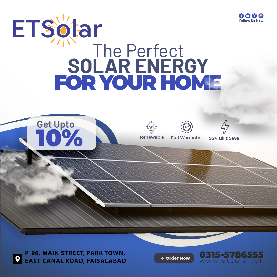 electrotechpk's tweet photo. Power your home with ET Solar!
Get up to 10% OFF and save up to 95% on electricity bills ⚡
🌱 Renewable Energy
🔒 Full Warranty
💡 Long-Term Savings

📍 Faisalabad | 📞 0315-5786555
🌐 https://t.co/rsyBH7hLGC
#ETSolar #SolarEnergy #Pakistan #RenewableEnergy #GoGreen #CleanPower https://t.co/OHshWHGS7x