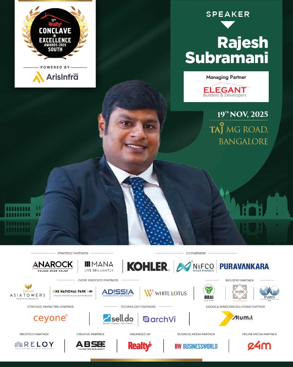 RPRealtyPlus's tweet image. 3 leaders. 1 power-packed stage. 🚀
Catch Sujith Sebastian , Rajesh Subramani &amp;amp; M. V. Manikandan  as they decode South India’s real estate future.

📅 19 Nov | 📍 Taj MG Road, Bangalore
#RealtyPlusSouth #RealEstateLeaders #FutureOfRealEstate