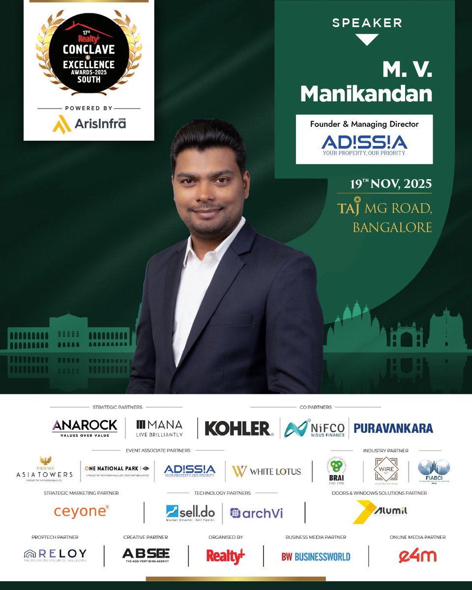 RPRealtyPlus's tweet image. 3 leaders. 1 power-packed stage. 🚀
Catch Sujith Sebastian , Rajesh Subramani &amp;amp; M. V. Manikandan  as they decode South India’s real estate future.

📅 19 Nov | 📍 Taj MG Road, Bangalore
#RealtyPlusSouth #RealEstateLeaders #FutureOfRealEstate