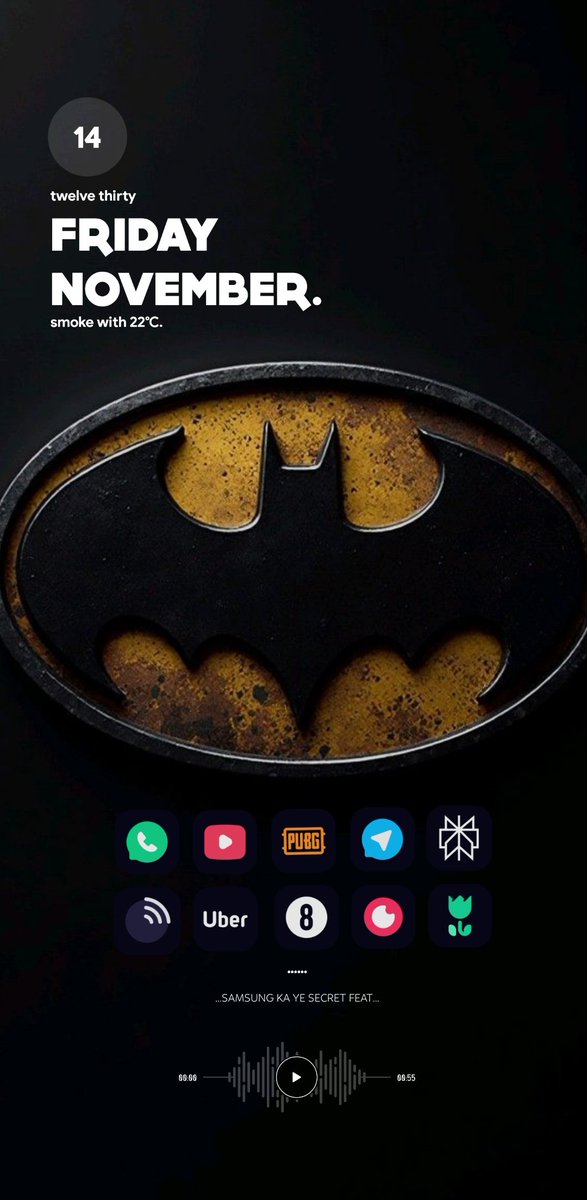 Icons: Dove dark
Kwgt : Sheer kwgt
Launcher: OneUi 8