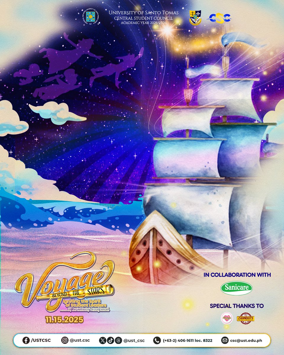 ust_csc's tweet image. Witness the spark that starts it all ✨

As we vow to voyage beyond the stars, prepare to embark on a gathering where Thomasian service is bound for greatness. 🌌

#VoyageBeyondTheStars
#CSC2526

Board by: Aerin Creencia
Caption by: Uldrick Rio