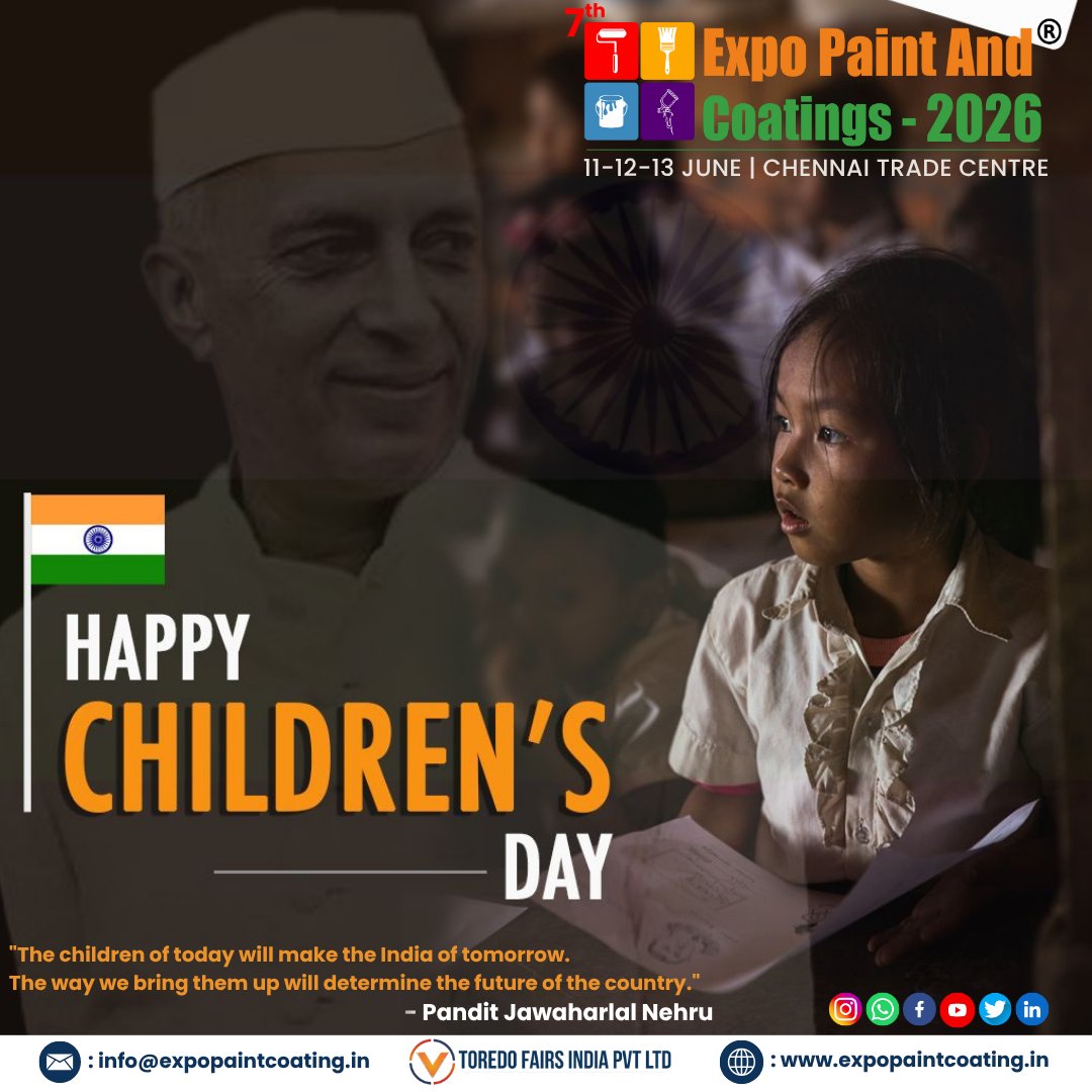 𝐎𝐧 𝐭𝐡e 𝐬𝐩𝐞𝐜𝐢𝐚𝐥 𝐨𝐜𝐜𝐚𝐬𝐢𝐨𝐧 𝐨𝐟 𝐂𝐡𝐢𝐥𝐝𝐫𝐞𝐧’𝐬 𝐃𝐚𝐲 at 𝐄𝐱𝐩𝐨 𝐏𝐚𝐢𝐧𝐭 &amp; 𝐂𝐨𝐚𝐭𝐢𝐧𝐠𝐬 𝟐𝟎𝟐𝟔 𝐂𝐡𝐞𝐧𝐧𝐚𝐢
#epc2026 #expopaints2026 #childrensday2025 #jawaharlalnehrujayanti #chachanehru #indiapaint #paintindia #expopaint #paintexpo #surfentech
