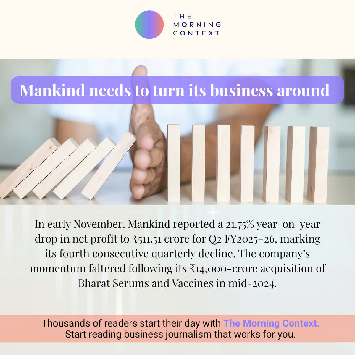 MorningContext's tweet image. Mankind is in a sea of conundrums. Acquiring Bharat Serums and Vaccines (BSV) was an ambitious step. But it's now drowning in financial uncertainties. Will Mankind sink or swim?

Read more at The Morning Context: themorningcontext.com/business/manki…

#mojo #mankind #portfolio #mankind #bsv