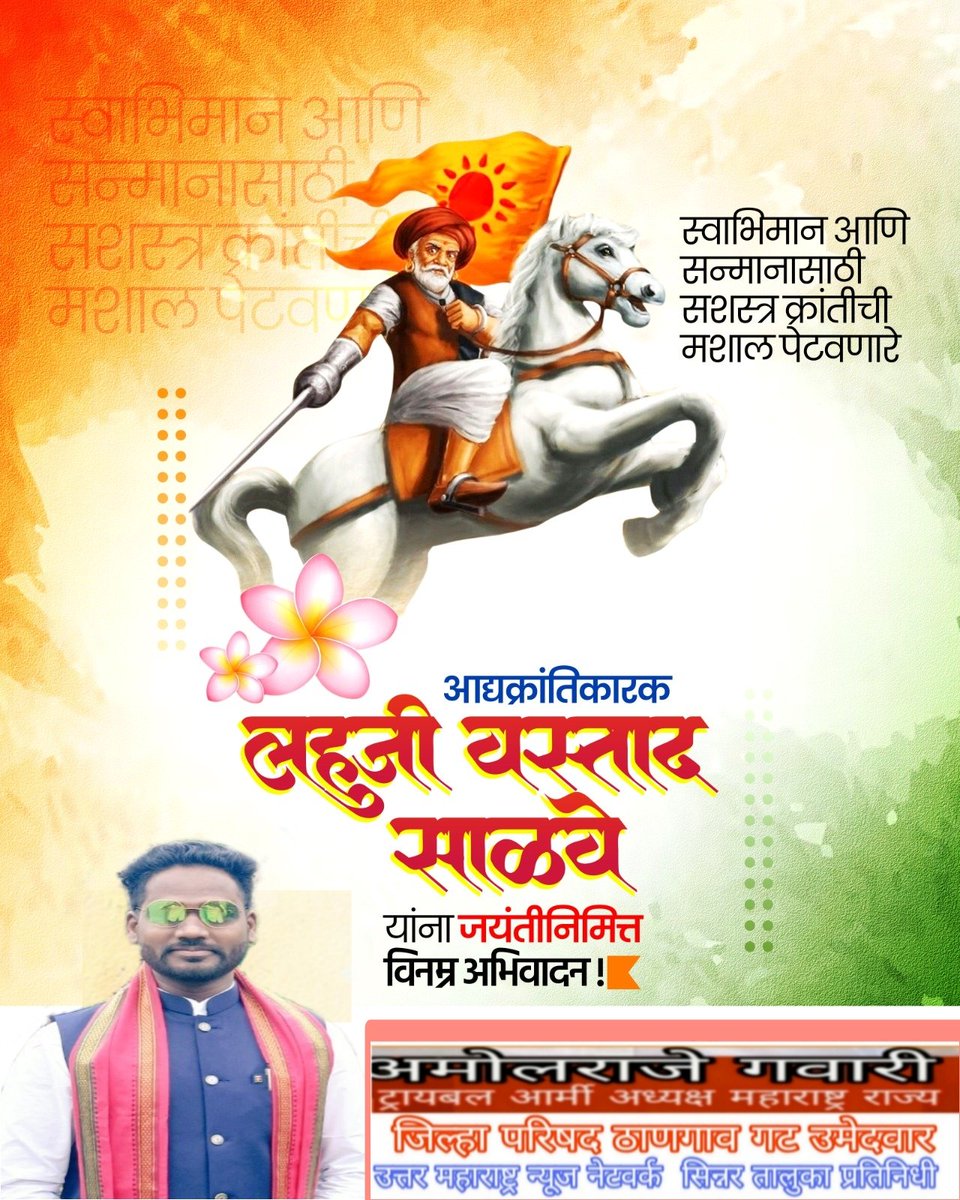 स्वाभिमान आणि सन्मानासाठी सशस्त्र क्रांतीची मशाल पेटवणारे आद्यक्रांतिकारक, क्रांतिगुरु #लहुजी_वस्ताद_साळवे यांना जयंतीनिमित्त विनम्र अभिवादन!

#लहुजी_वस्ताद_साळवे #जयंती #अभिवादन #KrantiGuru #LahujiVastadSalve #Jayanti #BirthdaAnniversary