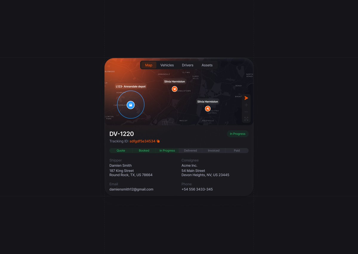 Here is the dark mode of the tracking modal as requested!