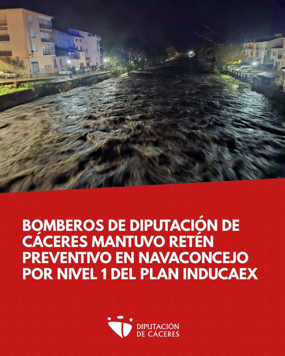 DiputacionCC's tweet photo. 🚒 SEPEI activó un retén preventivo en Navaconcejo tras elevarse a situación 1 del Plan INUNCAEX.
👨🚒 5 bomberos y 3 vehículos estuvieron en vigilancia hasta las 6:40 h.
✅ No hubo intervención.
🔴 Alerta roja desactivada a las 6:00 h del 14/11.
#SEPEI #Navaconcejo https://t.co/lFNgXpdbEN