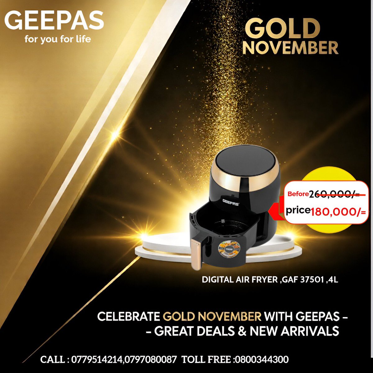 GeepasUganda's tweet image. 🟡 GOLD NOVEMBER DEAL! YOUR HEALTHIER KITCHEN STARTS HERE! 🟡
Meet the Geepas 4L Top-Quality Digital Air Fryer!

#GeepasAirFryer #GoldNovember #EatSmart #DigitalAirFryer #HomeCooking #HealthyUg
#Road