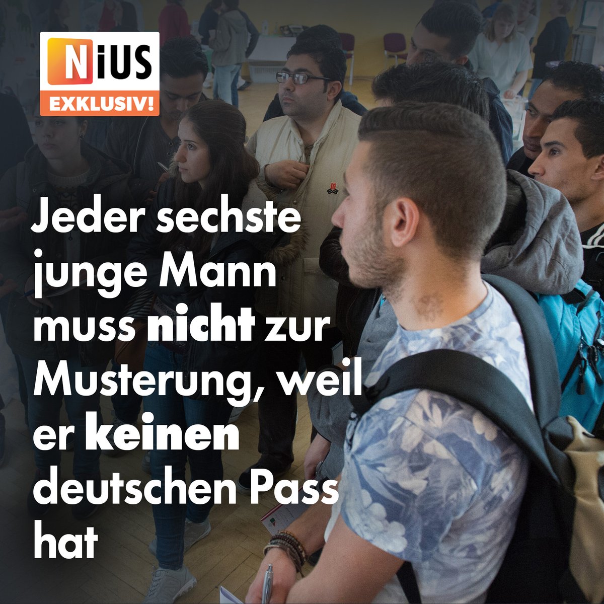 niusde_'s tweet image. Die Bundesregierung hat sich auf ein Modell für eine „Bedarfswehrpflicht“ geeinigt. Jeder sechste junge Mann muss jedoch nicht zur Musterung, weil er keinen deutschen Pass hat. #NIUS nius.de/statistik/news…