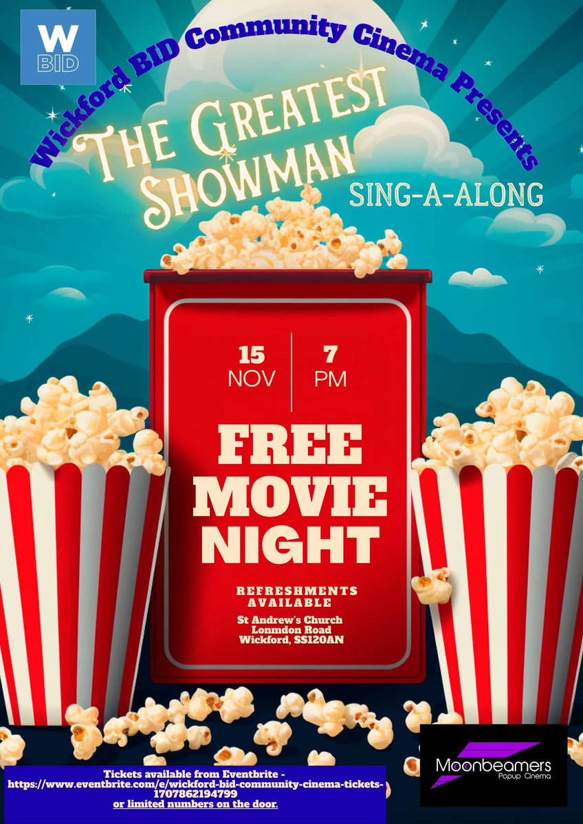 This Saturday - Free Cinema in Wickford. Come to town, grab a bite to eat before the event, in one of our lovely restaurants or take-aways. Reserve your tickets now via eventbrite or come along on the night as some will be available on the door.