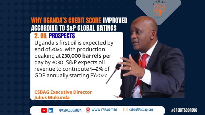 saufah_'s tweet image. With first oil expected by end of 2026 and production peaking at 230,000 barrels per day, Uganda&apos;s oil prospects are a key factor in our improved credit rating.
#CreditScoreUG