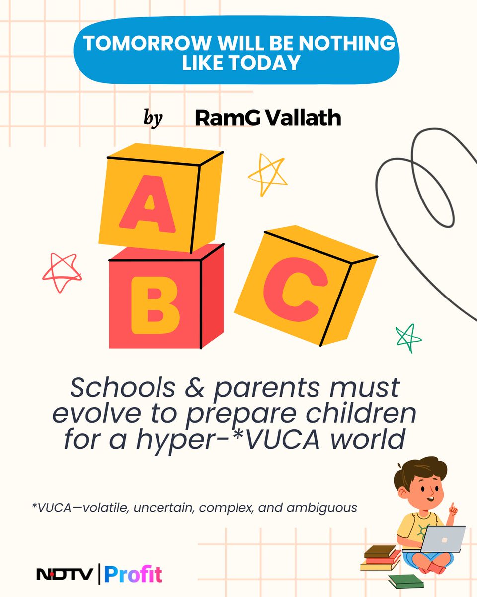 NDTVProfitAlpha's tweet photo. #ChildrensDay2025 🧵 

"The future will not belong to those with the highest marks. It will belong to those with the strongest minds, the biggest hearts, and the deepest sense of purpose," writes @RamGVallath.  

Read #NDTVProfitOpinion: https://t.co/AaYaabGBc1 https://t.co/DRyYyyRnsj