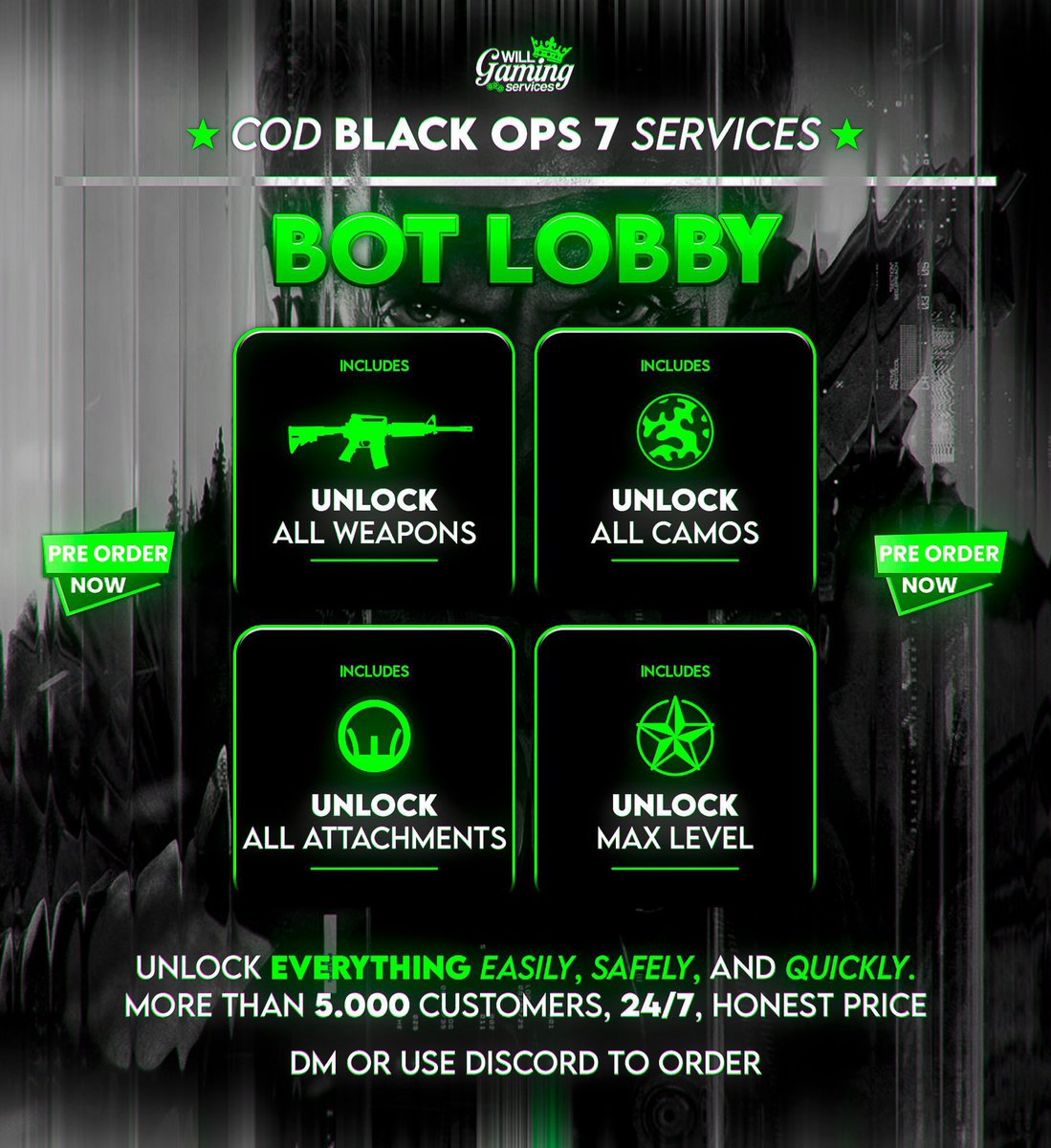 Willgamesplug's tweet image. HMU to  order Call of Duty BOP7 Bot Lobby 🔥

First come first serve ✅

$50 for 5 lobbies 
$90 for 10 lobbies 
$150 for 20 lobbies 
$600 for BOP7 Lifetime Unlimited lobbies 

Dm us or join our discord link in below 

dsc.gg/willservices

#cod22 #Bop7