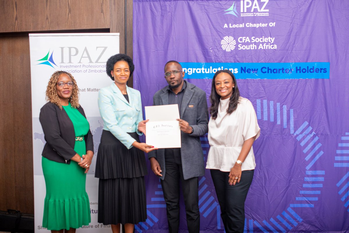 ipaz_zw's tweet photo. A huge congratulations to Zimbabwe's newest CFA charterholders!
Thank you to everyone who made it a night to remember! #CFA #Charterholder #iPAZ #Finance #Zimbabwe #InvestInTalent https://t.co/FQ2Yl78LLJ