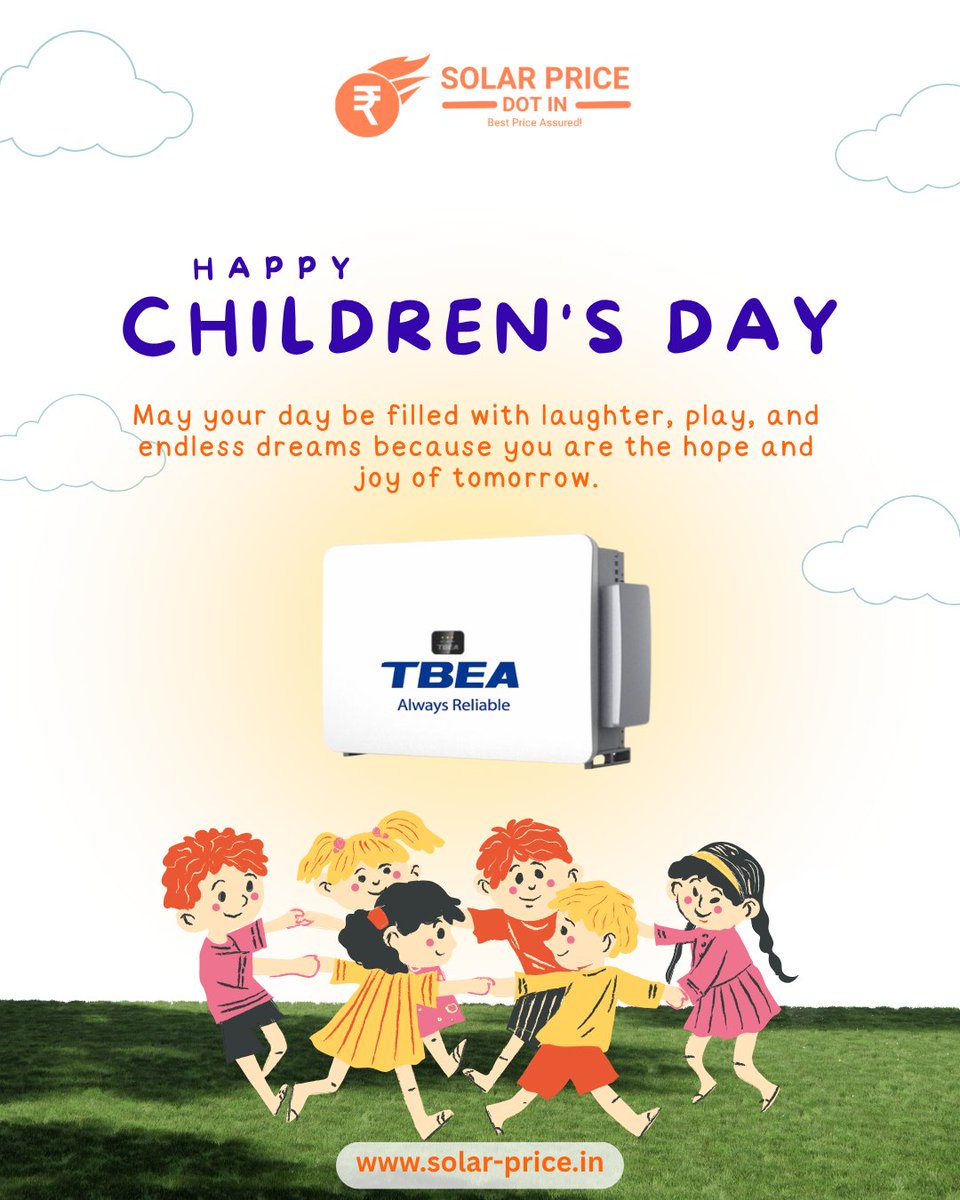SolarPriceIndia's tweet image. Happy Children’s Day! 

Kids remind us that the brightest energy is pure, clean, and full of joy—just like solar power!

Let’s gift them a world powered by positivity and clean energy. 

#HappyChildrensDay #SolarPriceDotIn #TBEA #PoweringTheFuture #GoSolar #CleanEnergy