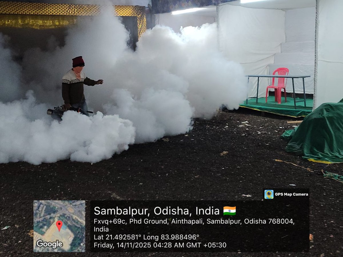 SMC_Sambalpur's tweet image. Fogging carried out at PHD Ground, an important venue for fairs and mahotsavs, to ensure a clean and safe environment for upcoming public gatherings.
#VectorControl