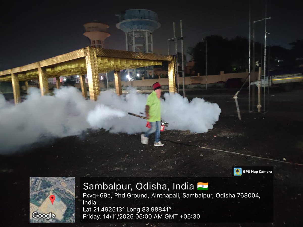 SMC_Sambalpur's tweet image. Fogging carried out at PHD Ground, an important venue for fairs and mahotsavs, to ensure a clean and safe environment for upcoming public gatherings.
#VectorControl