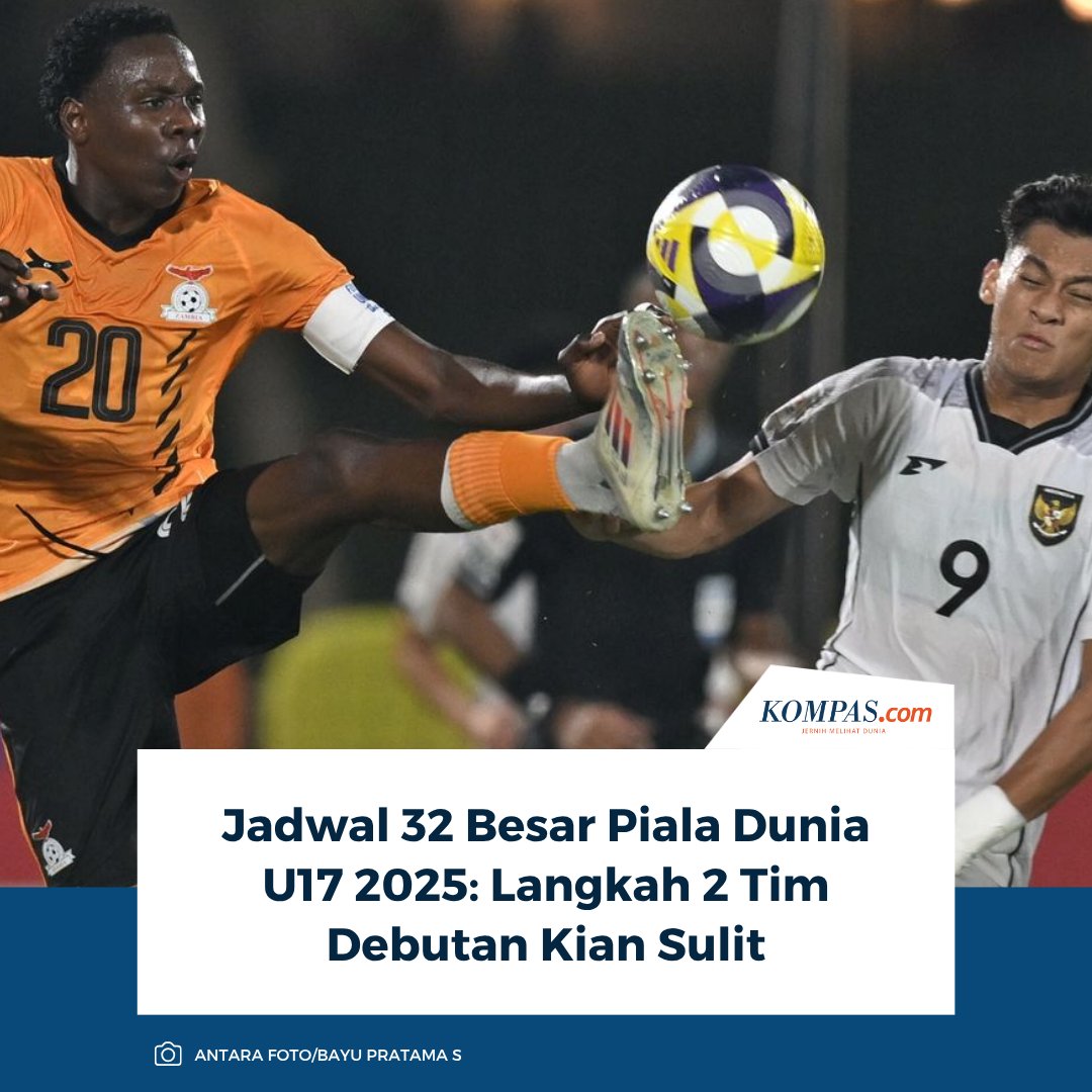 sportskompascom's tweet photo. Jadwal lengkap babak 32 besar Piala Dunia U17 2025, 2 tim debutan akan menghadapi lawan tangguh. Total akan ada 8 laga dari 16 pertandingan yang akan digulir pada hari pertama.
Baca selengkapnya: https://t.co/5MqBgEeghr
~RS #PialaDuniaU17 #32besar https://t.co/JI7rrurXnc