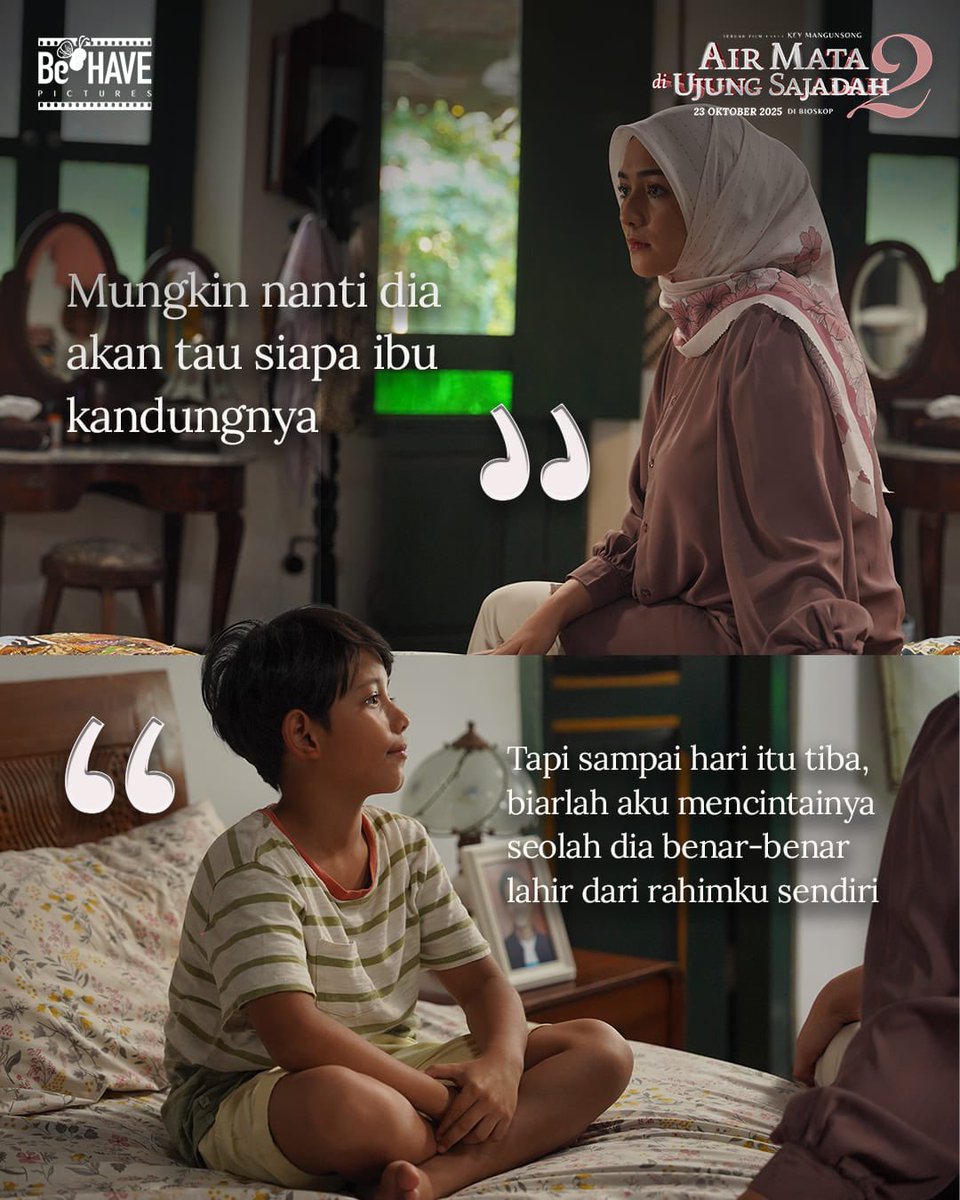 beehave_id's tweet photo. Berat sekali rasanya jadi Yumna. Mencintai seorang anak angkat yang mungkin suatu hari nanti akan memilih jalan hidupnya sendiri.

Kalau kamu merasakan seperti Mama Yumna, cerita sedikit yuk di kolom komentar untuk saling menguatkan ❤️

Film Air Mata di Ujung Sajadah 2 sedang tayang di bioskop.

#AirMatadiUjungSajadah
#AirMatadiUjungSajadah2 
#DuaIbuSatuCinta
#Beehavepictures