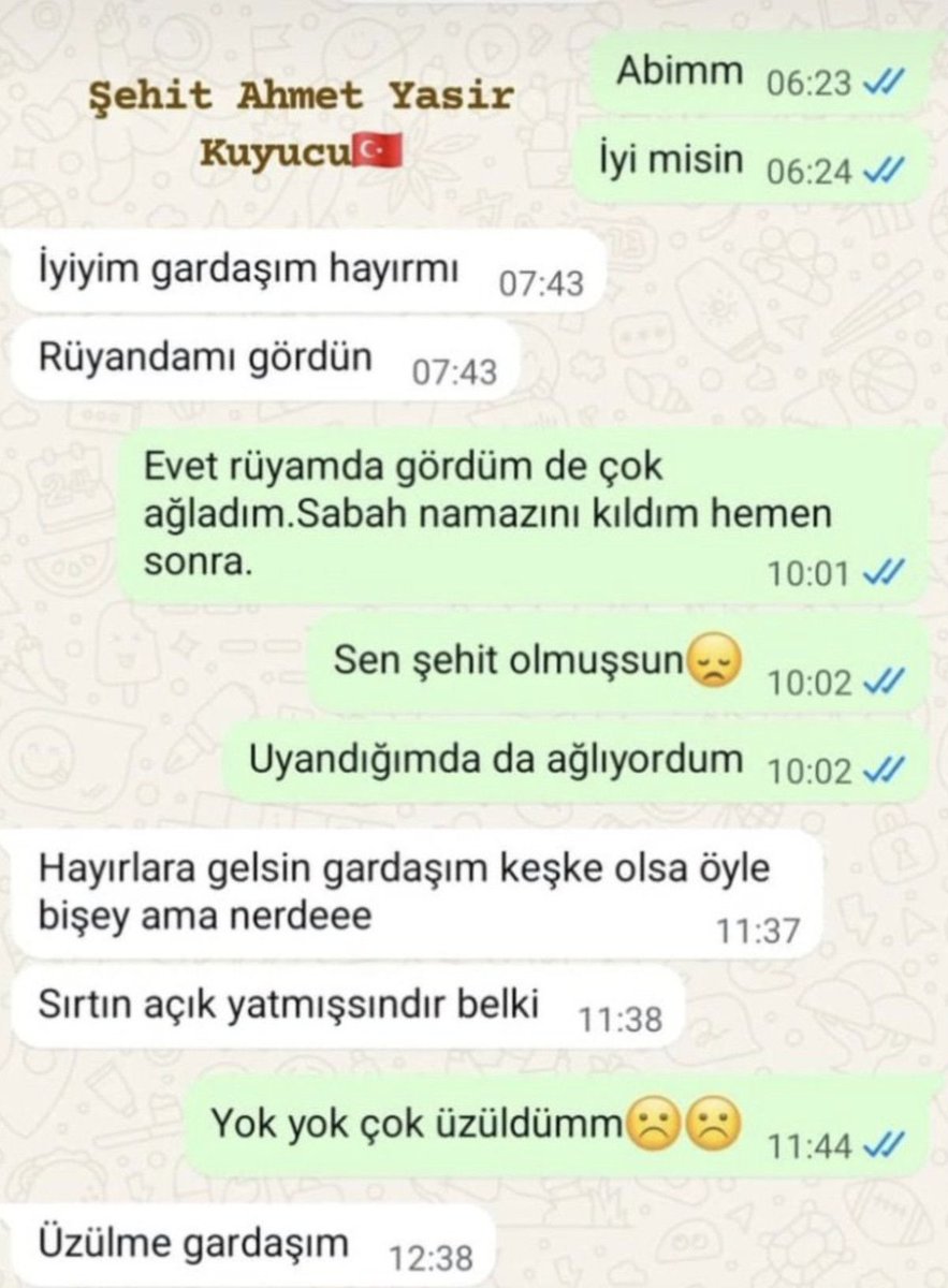 bosunatiklama's tweet photo. Şehidimiz Ahmet Yasir Kuyucu'nun sehit olmadan saatler önce kız kardeşiyle yaptığı konuşma ortaya çıktı. https://t.co/qoSy9iUPvS
