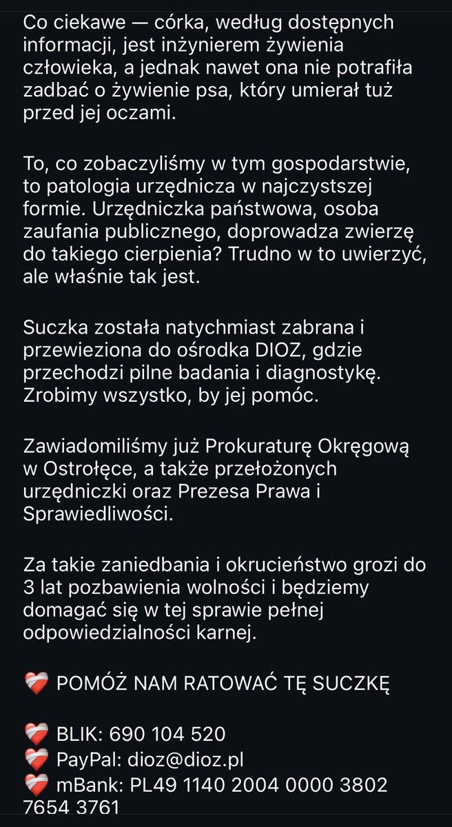 Ms_Sylvia_Es's tweet photo. Tak PiSowskie mendy dbają o życie i zdrowie najsłabszych‼️🤬🤬🤬
Radna powiatu Ostrołęckiego z ramienia PiS, której majątek według oświadczenia majątkowego wynosi 2 ml‼️
Pies skrajnie wychudzony z brzuchem jak balon 😢
Zobaczcie sami….💔
#DiozPl
https://t.co/kdTF5pvD3g https://t.co/EY3kJDz1vB
