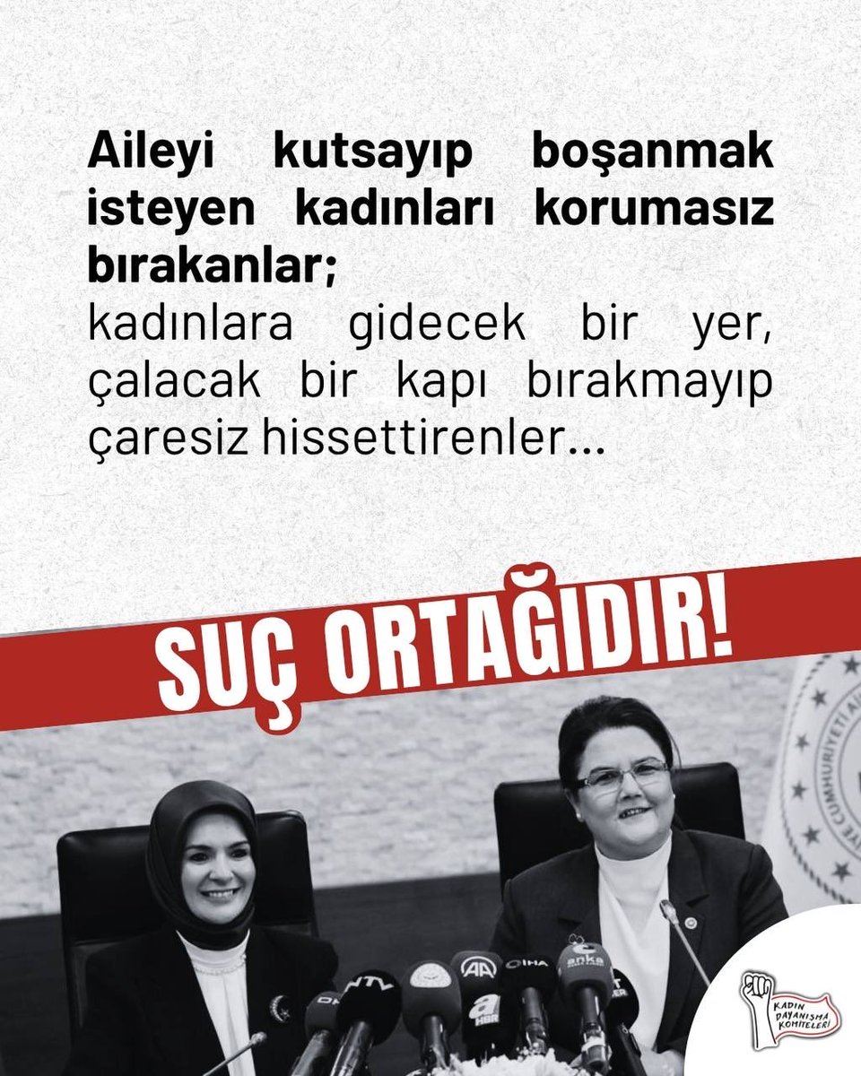 ▪️Aileyi kutsayıp boşanmak isteyen kadınları korumasız bırakanlar,

▪️Kadınlara gidecek bir yer, çalacak bir kapı bırakmayıp çaresiz hissettirenler suç ortağıdır.

Şiddet iktidarınızdır! #suçlusunuz