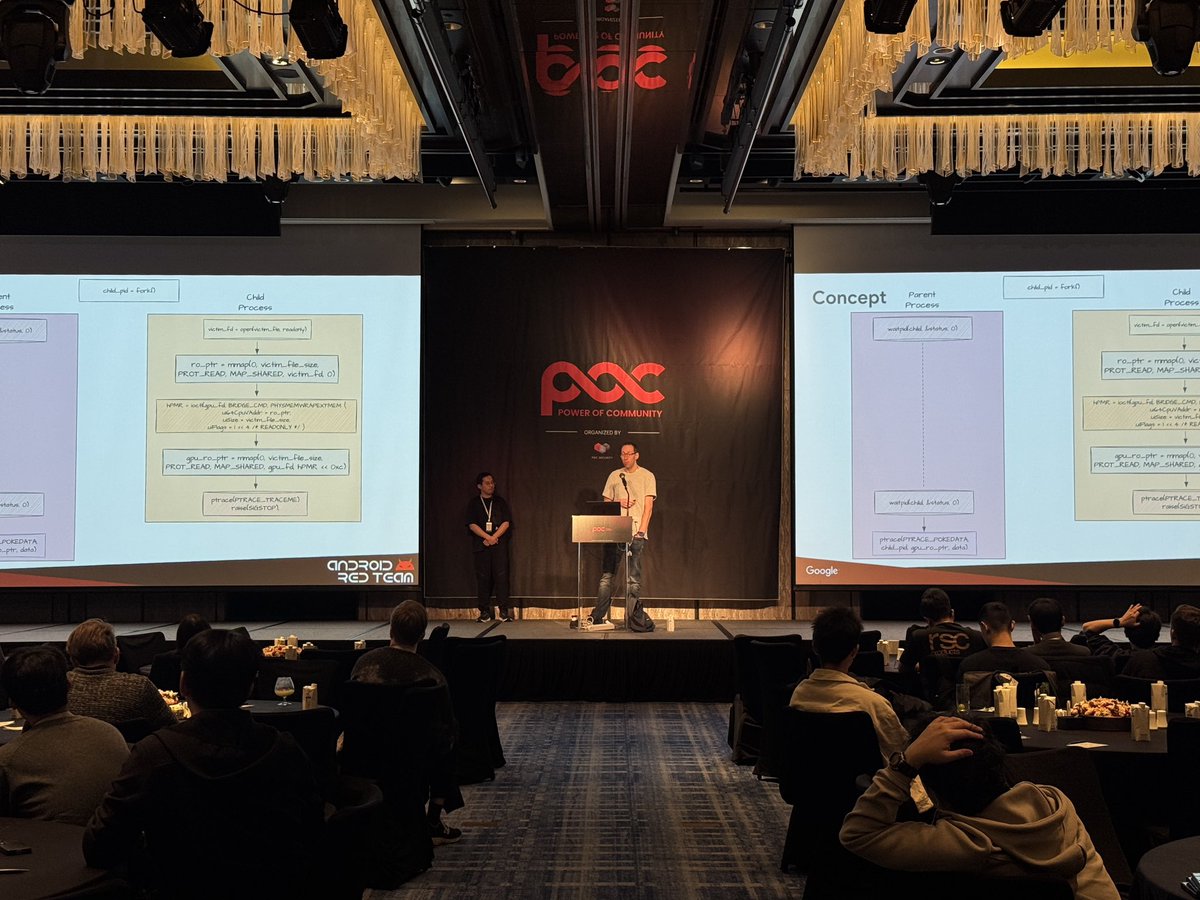 POC_Crew's tweet image. Sweet talk, enjoyed it!

Xingyu Jin (@1ce0ear) &amp;amp; Martijn Bogaard (@jmartijnb) – Dirty Ptrace: Exploiting Undocumented Behaviors in Kernel mmap Handlers 🐧🛠️

#POC2025