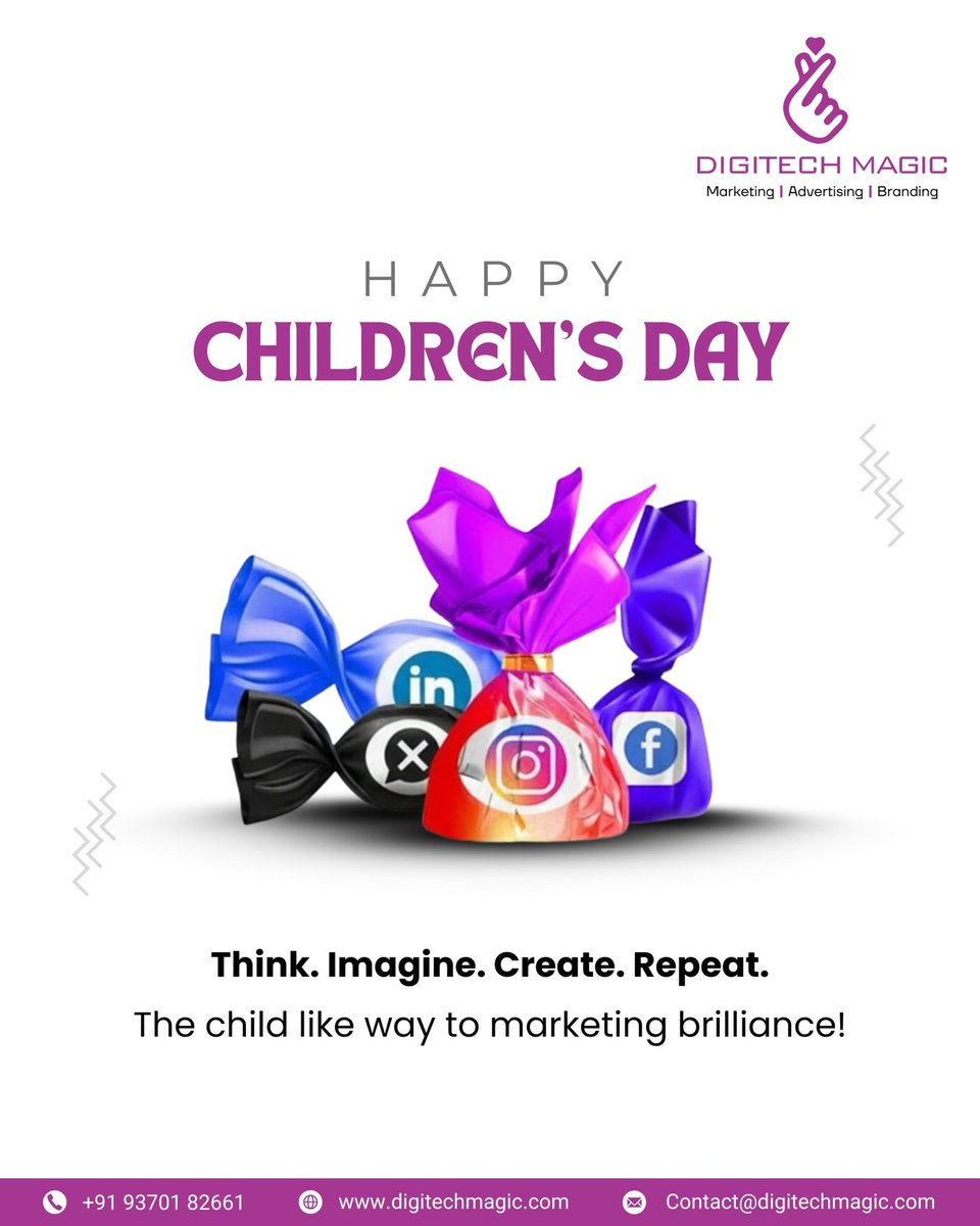 DigitechMagic's tweet photo. Childlike imagination is our biggest superpower! 💡🍬
This Children’s Day, we celebrate the creativity that inspires every campaign we craft.
Happy Children’s Day! 💜
#ChildrensDay2025 #DigitalMarketing #BrandingWithHeart https://t.co/ejBed0gJlr