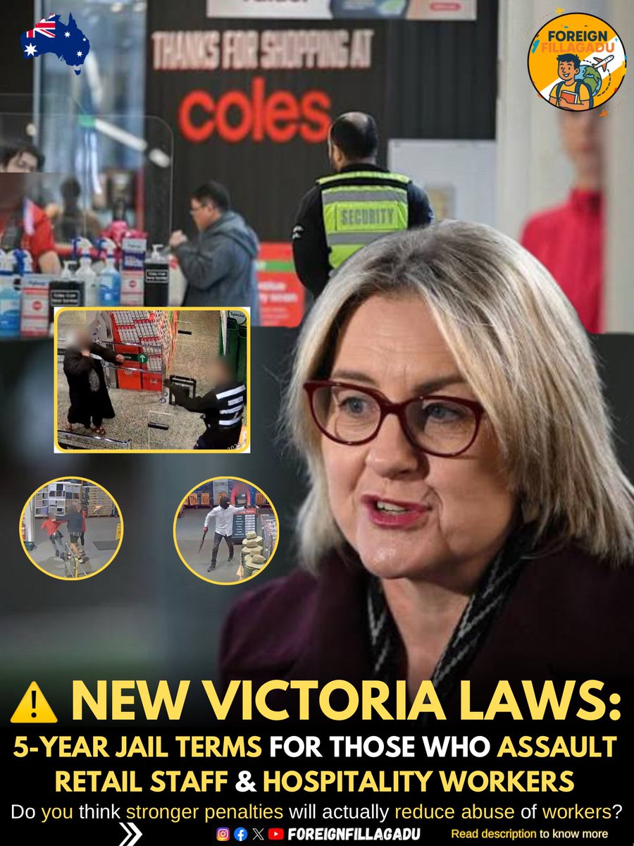 ForeignFillagdu's tweet image. The Victoria government has unveiled tough new legislation aimed at protecting staff in retail, hospitality, fast‐food and ride-share from assault and threats.  

#foreignfillagadu
#VictoriaLawReform #WorkerProtection #RetailSafety #HospitalityIndustry #ServiceWorkers