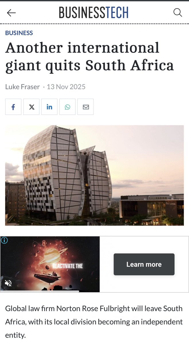 I hate this publication so much. The headline suggests Norton Rose Fulbright's departure is influenced by the political atmosphere (BEE etc.), when the actual reason is the 10-year acrimonious relationship between local directors of the firm and partners with their parent