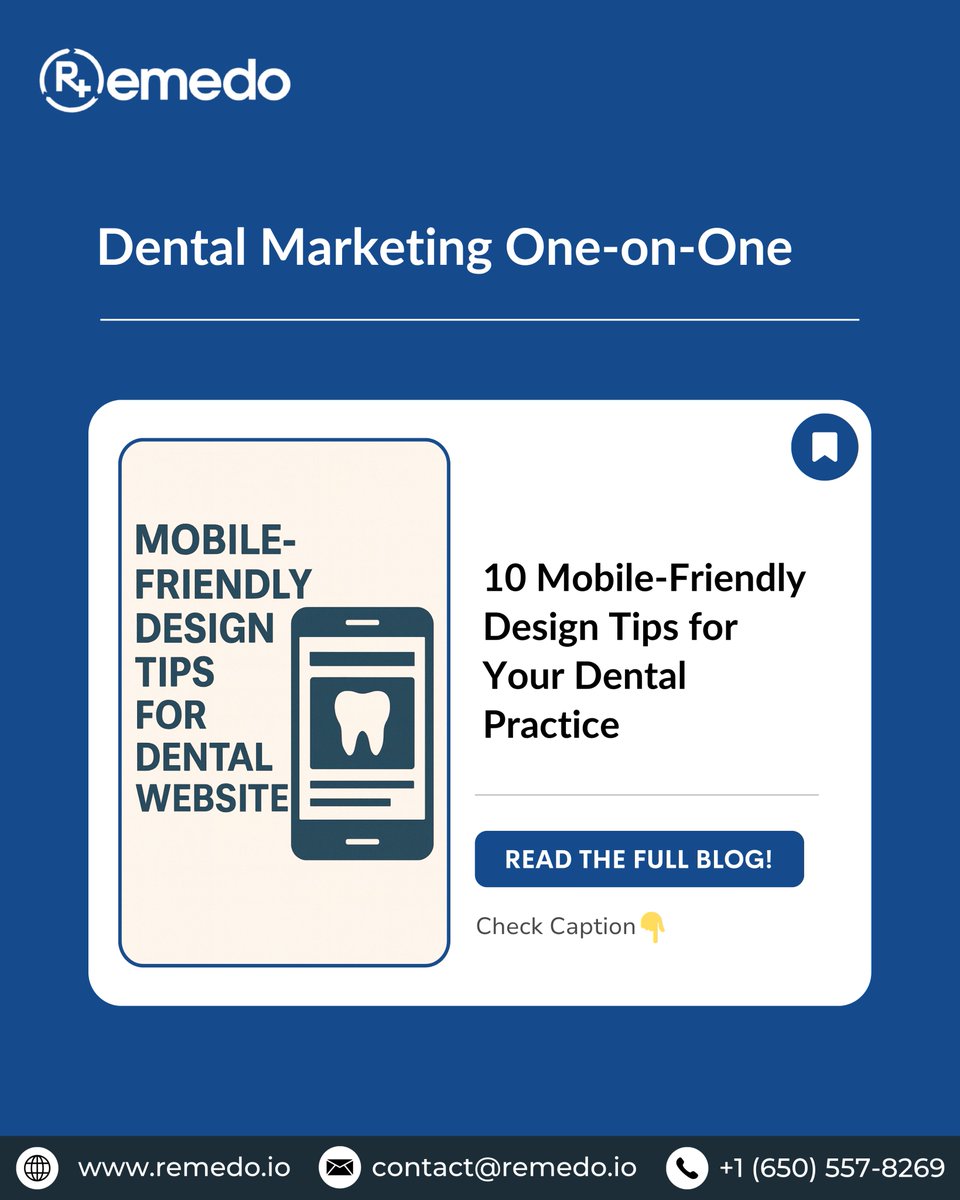 remedo_io's tweet image. 🔍 10 Mobile-Friendly Design Tips for Your Dental Practice
In 2025, you probably understand how important a...

👉 Read the full blog: linkly.link/2Ktkd
.
#DentalSEO #DoctorSEO #HealthcareSEO #SEOForDoctors #Remedo