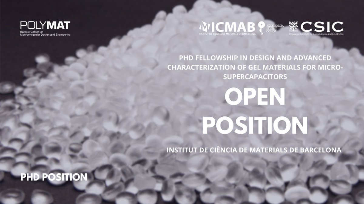 icmabCSIC's tweet image. 🎓New #OpenPosition at @icmabCSIC!

We are offering a PhD Fellowship in Design and Advanced Characterization of Gel Materials for Micro-Supercapacitors🔬🥼

👉Apply now!

💻Read more here: icmab.es/phd-fellowship…
